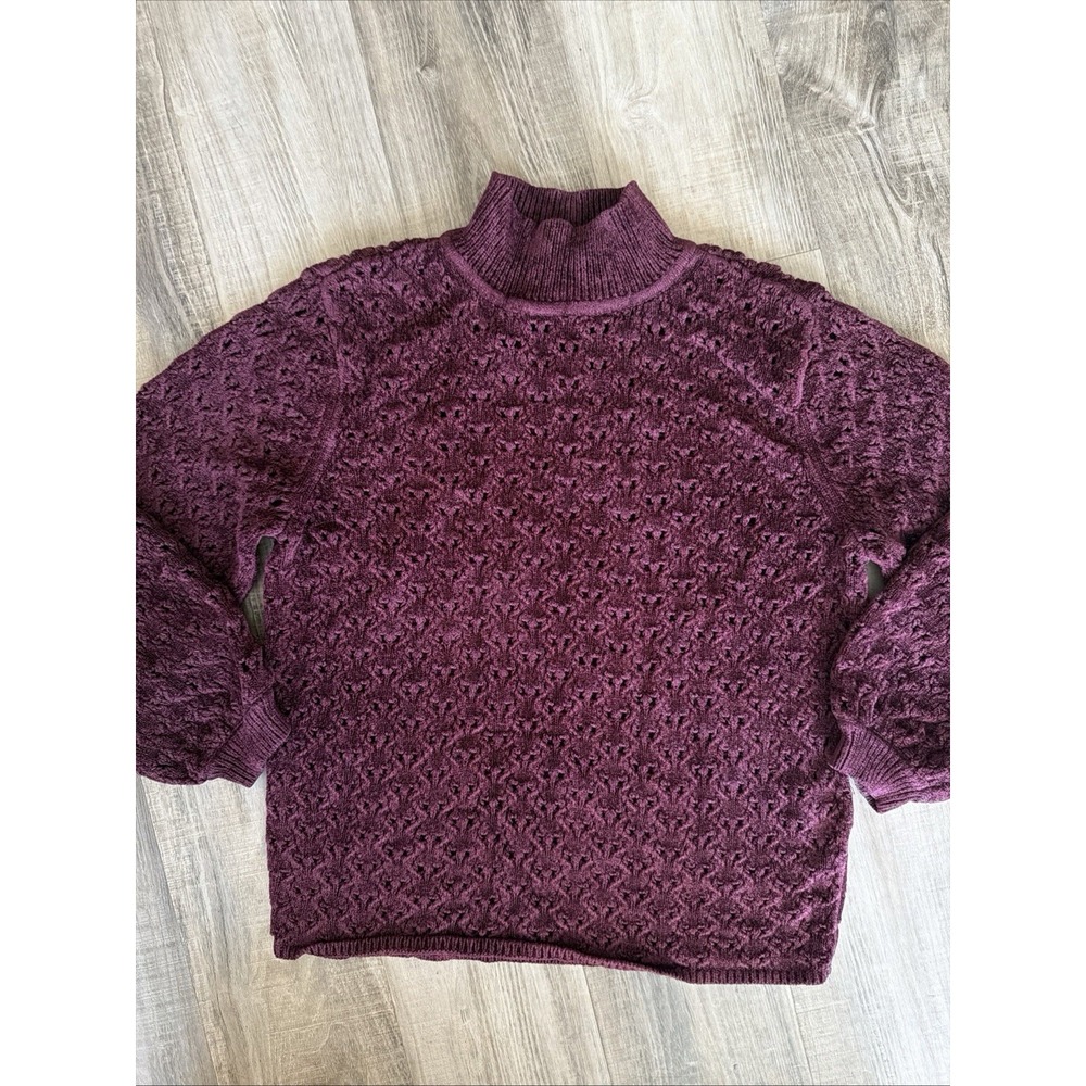 WHBM Sweater Womens Size M Burgundy Chunky Chenille Mockneck Relaxed